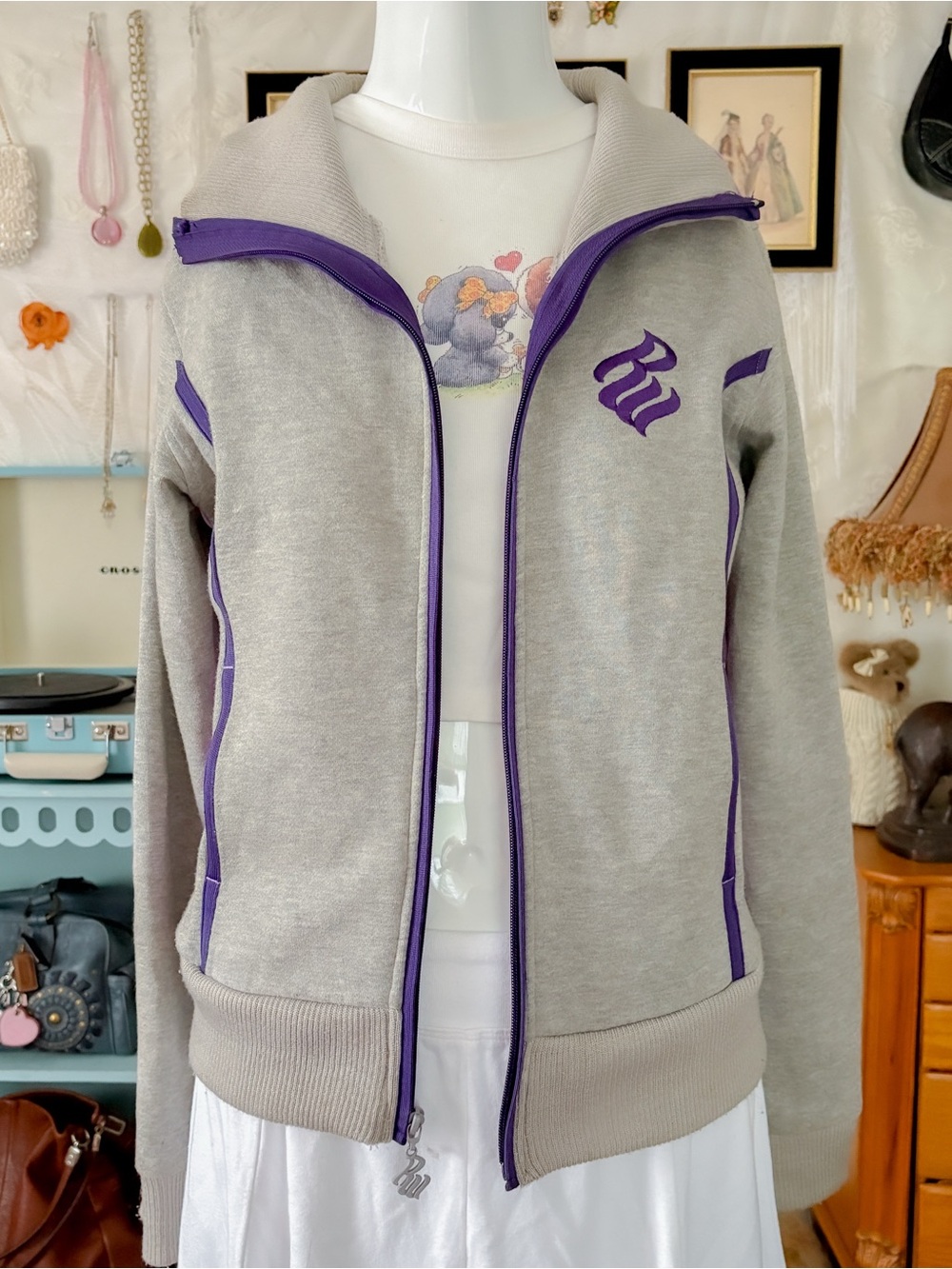 Vintage Y2K sporty casual hip hop girly grey purple zip up jacket - Picture 4 of 6